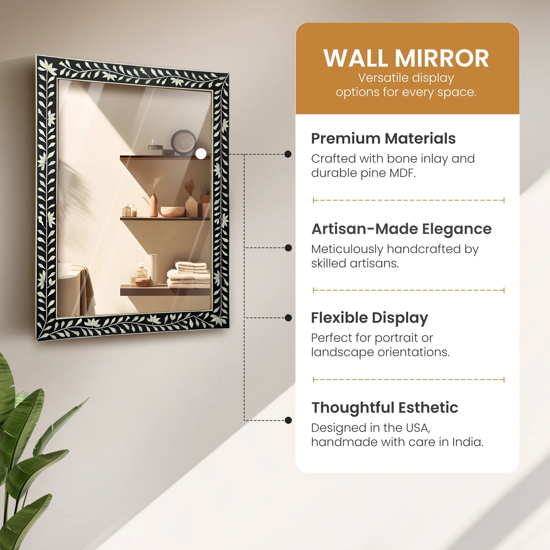 Rectangular Resin Inlay Wall Hanging Mirror Frame- 40x30