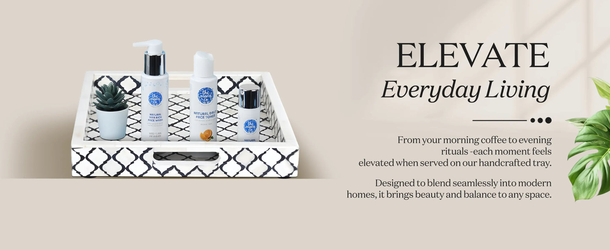 Vanity Trays Moroccan Pattern Bone & Resin inlay, Black & White, 10