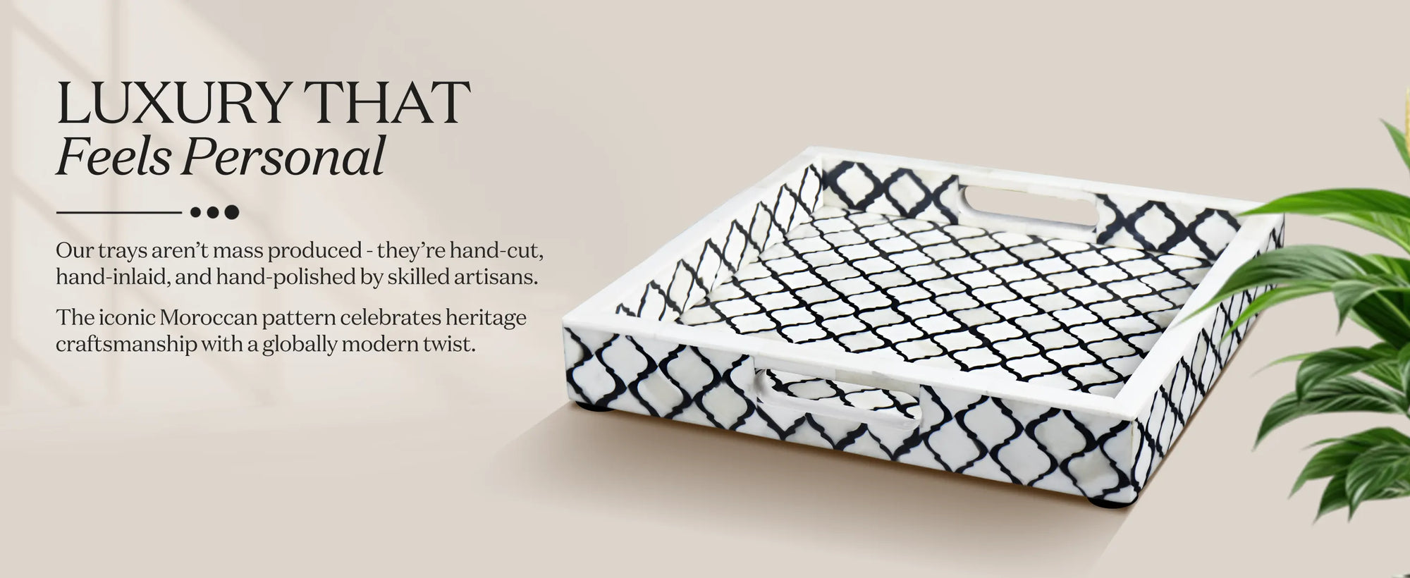 Decorative Tray Moroccan Pattern Bone & Resin Inlay Collection in 3 Sizes, Black & White
