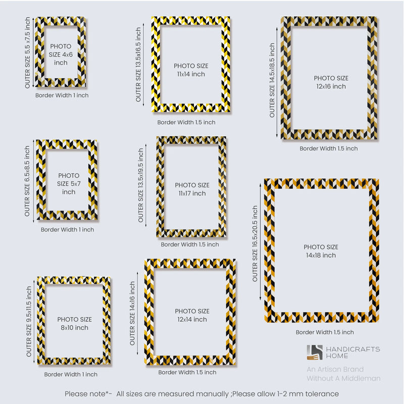 Size Chart for Picture Frames Marquet Artemis Pattern Resin Inlay Collection in 8 Sizes, Pack of 2