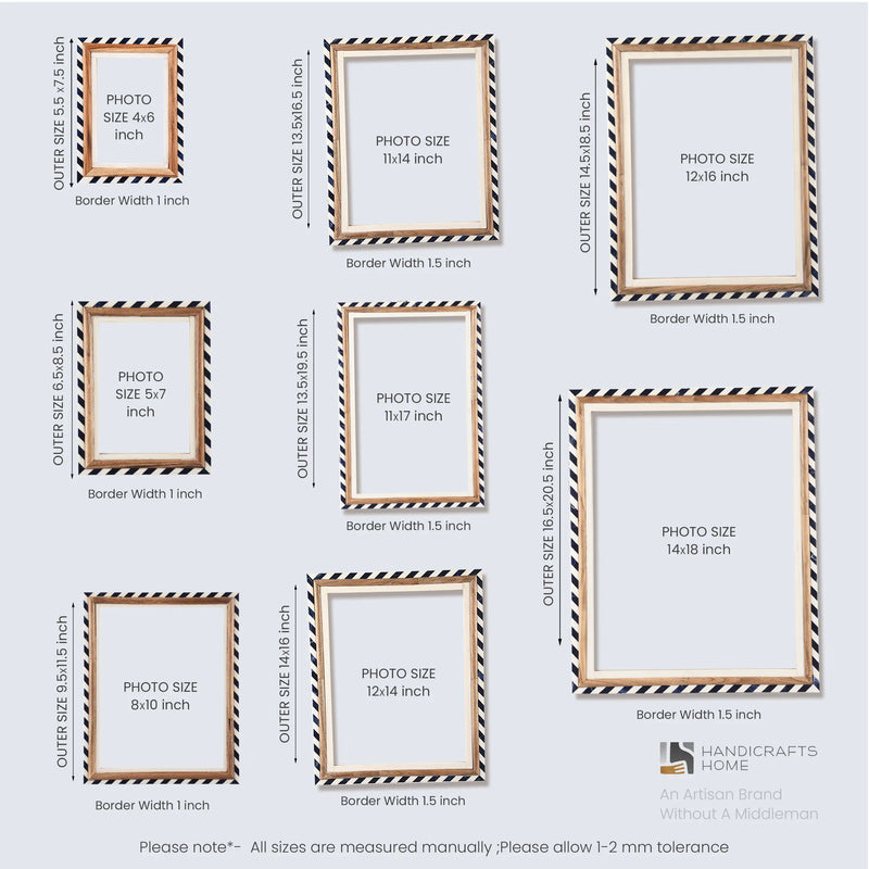 Size Chart for Picture Frames Marquet Prism Pattern Resin Inlay Collection in 8 Sizes, Pack of 2