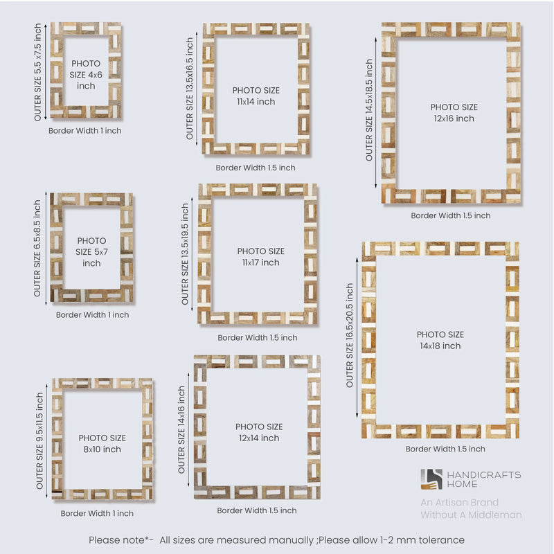 Size Chart for Picture Frames Marquet Chase Pattern Resin Inlay Collection in 8 Sizes, Pack of 2