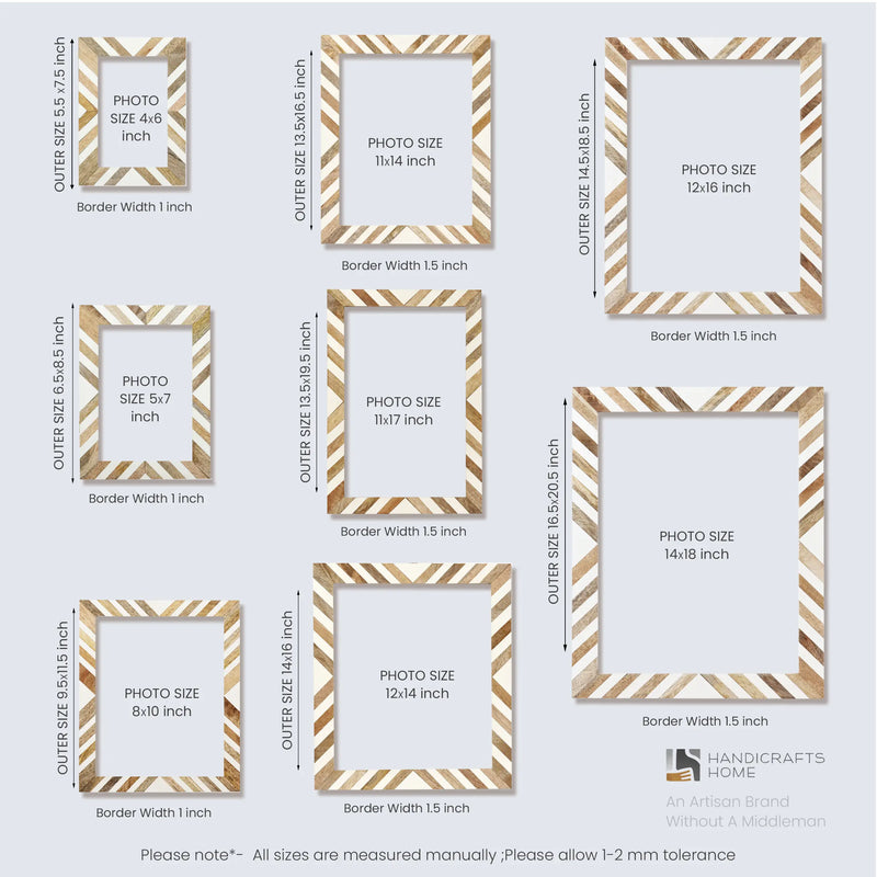 Size Chart for Picture Frames Marquet Chevron Pattern Resin Inlay Collection in 8 Sizes, Pack of 2