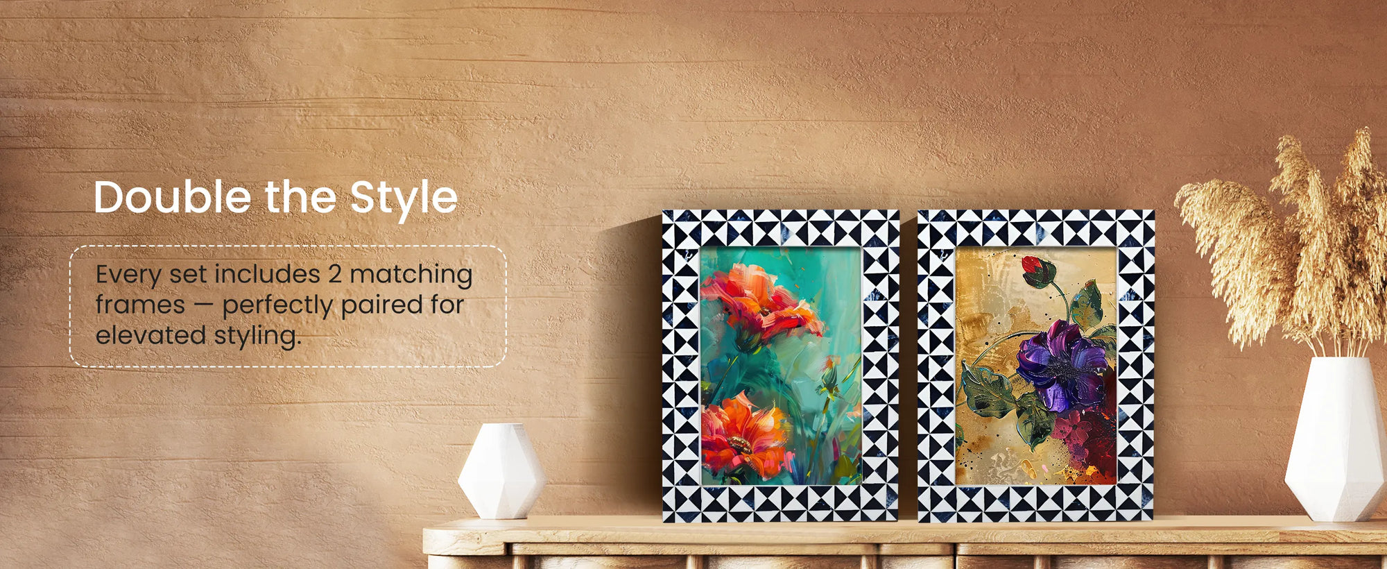 Picture Frames Marquet Indigo Pattern Resin Inlay Collection in 8 Sizes, Pack of 2