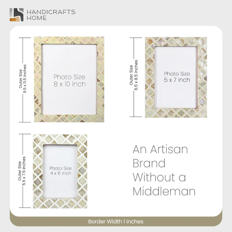 Size Chart for Picture Frames Moor Earth Mother of Pearl & Resin Collection in 3 Sizes
