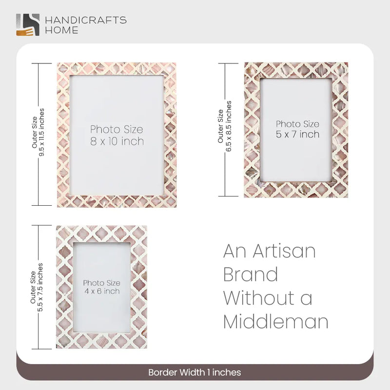 Size Chart for Picture Frames Moor Fire Pattern Mother of Pearl & Resin Collection in 3 Sizes