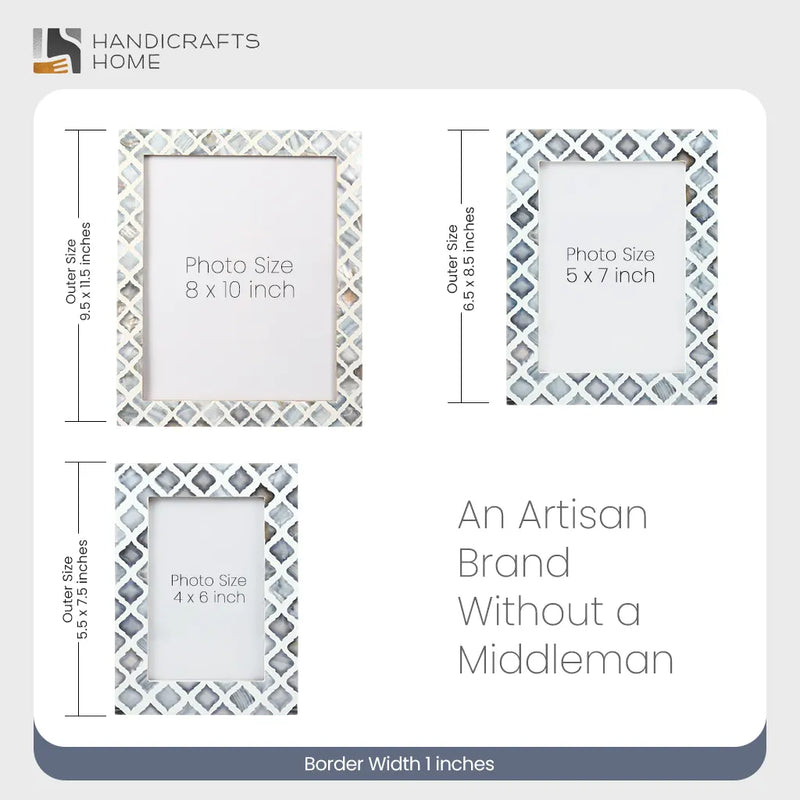 Size Chart for Picture Frames Moor Sky Pattern Mother of Pearl & Resin Collection in 3 Sizes