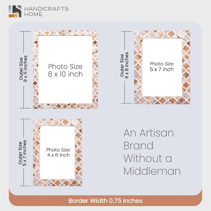 Size Chart for Picture Frames Moroccan Pattern Bone & Resin Inlay Collection in 3 Sizes, Brown