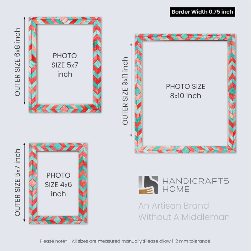 Size Chart for Picture Frames Mosaic Chevron Pattern Bone Inlay Collection in 3 sizes, Green & Red