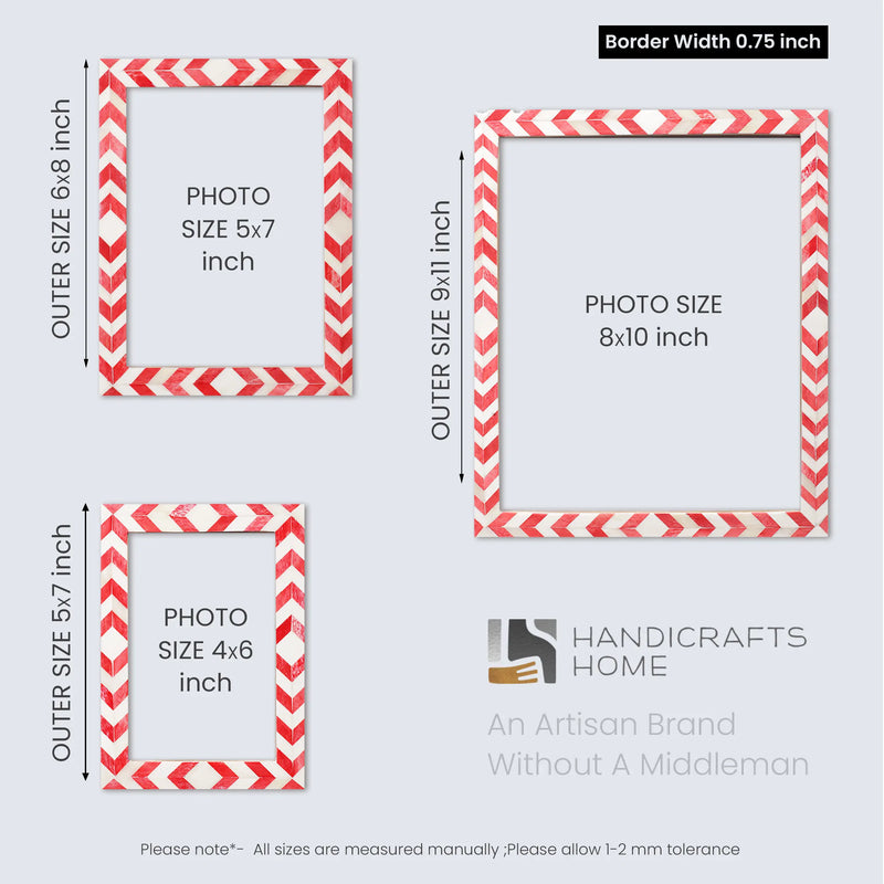 Size Chart for Picture Frames Mosaic Chevron Pattern Bone Inlay Collection in 3 sizes, Red