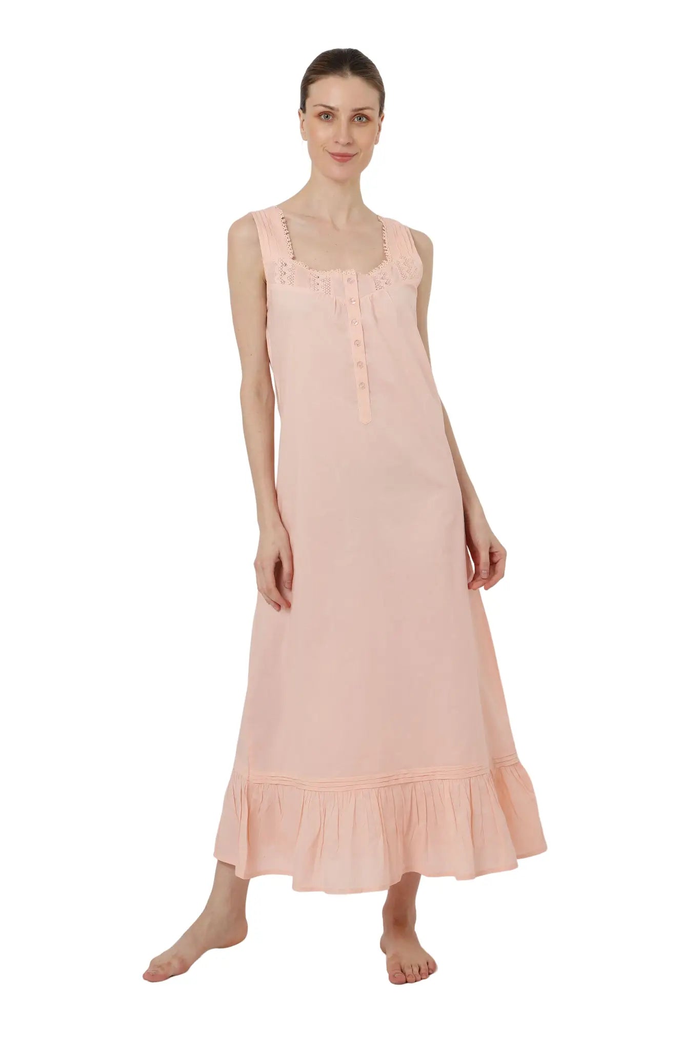 Victorian Style Long Nightgown – Vintage Women’s Nightdress in Peach (Sizes US 6–20)