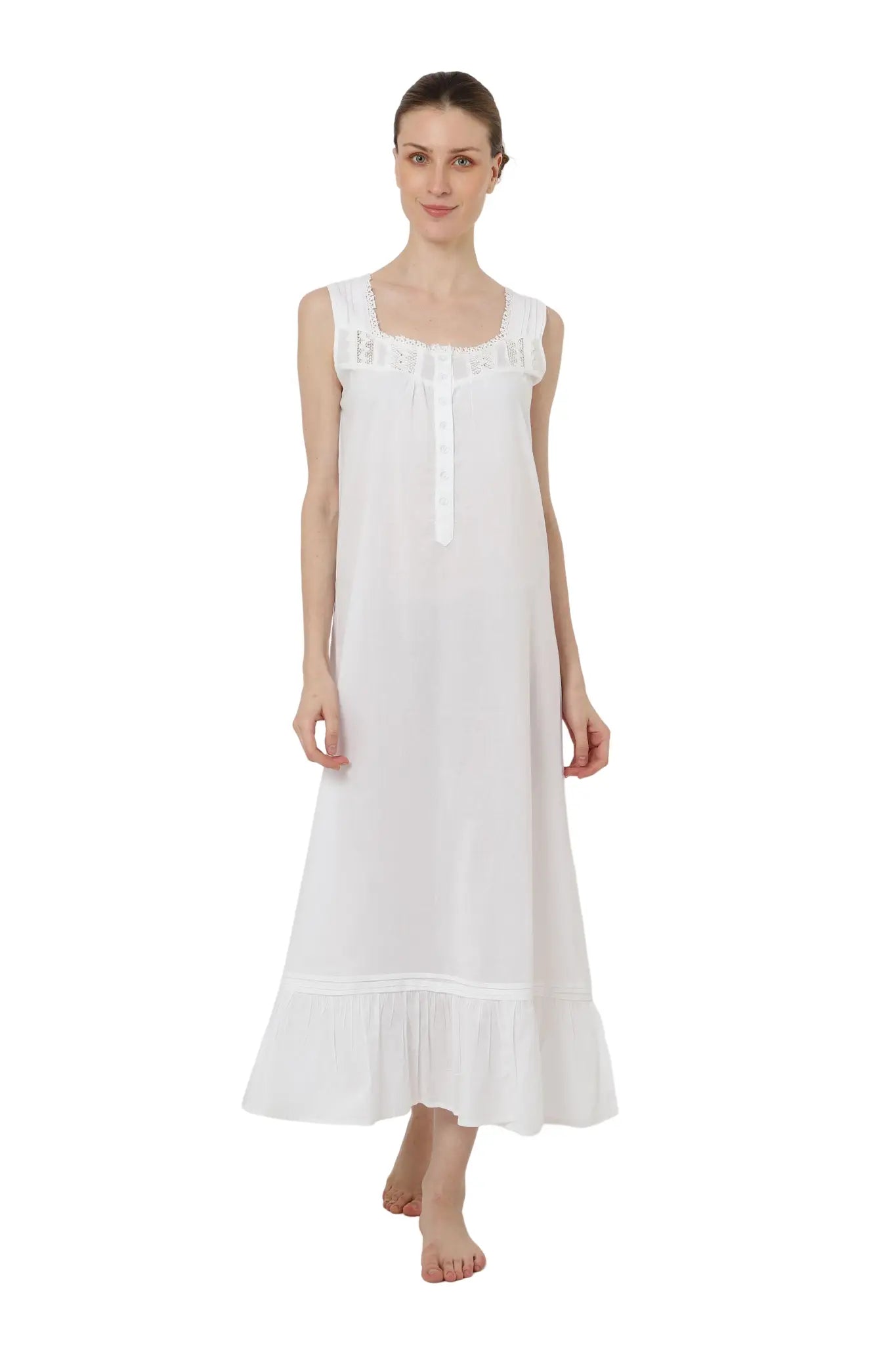 Victorian Style Long Nightgown – Vintage Women’s Nightdress in White (Sizes US 6–20)