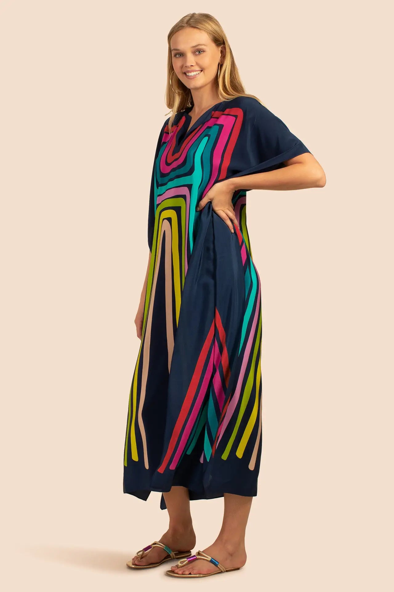 Kaftan Summer Dresses Split Neckline - Black , S-3XL