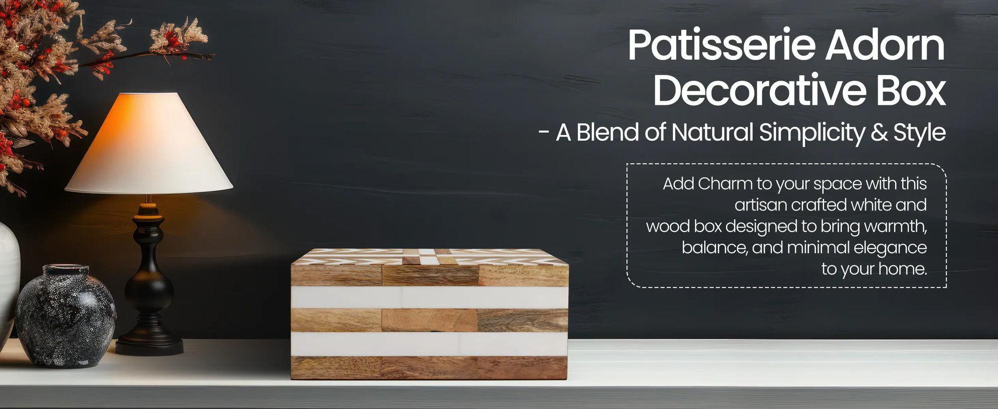 Patisserie Adorn Pattern Decorative Storage Box, Resin & Wood Inlay in 7 Sizes, Brown-White