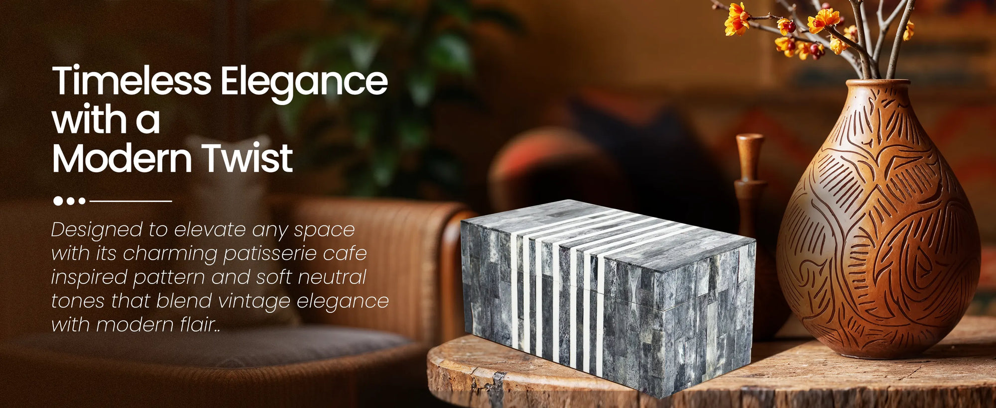 Decorative Storage Box Patisserie Cafe Bone & Resin Inlay, Grey - 7 Sizes