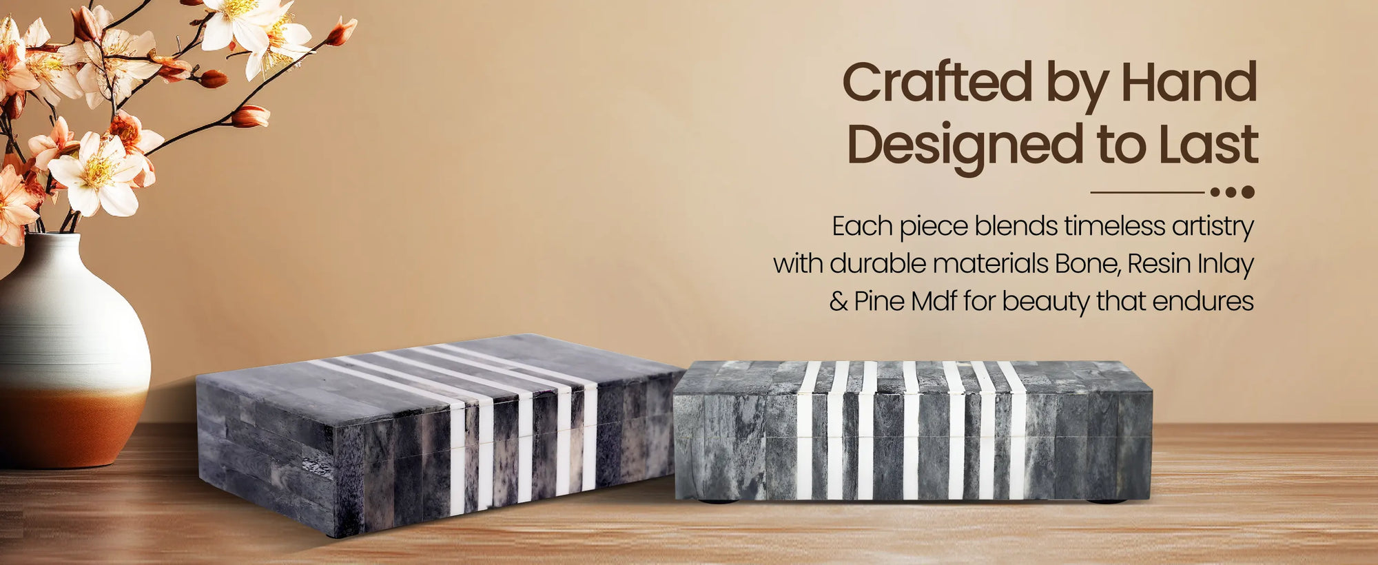 Decorative Storage Box Patisserie Cafe Bone & Resin Inlay, Grey - 7 Sizes