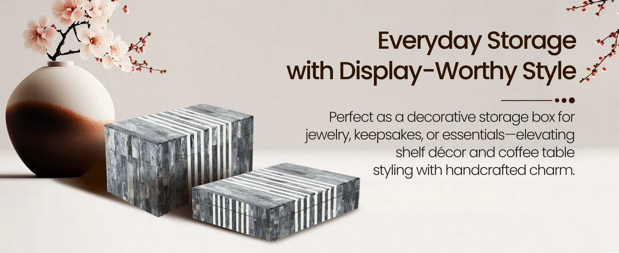 Decorative Storage Box Patisserie Cafe Bone & Resin Inlay, Grey - 7 Sizes