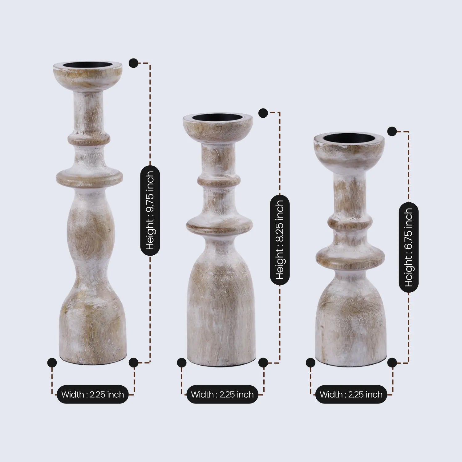 Wooden Pillar Candle Holders – Set of 3 Antique White Decor