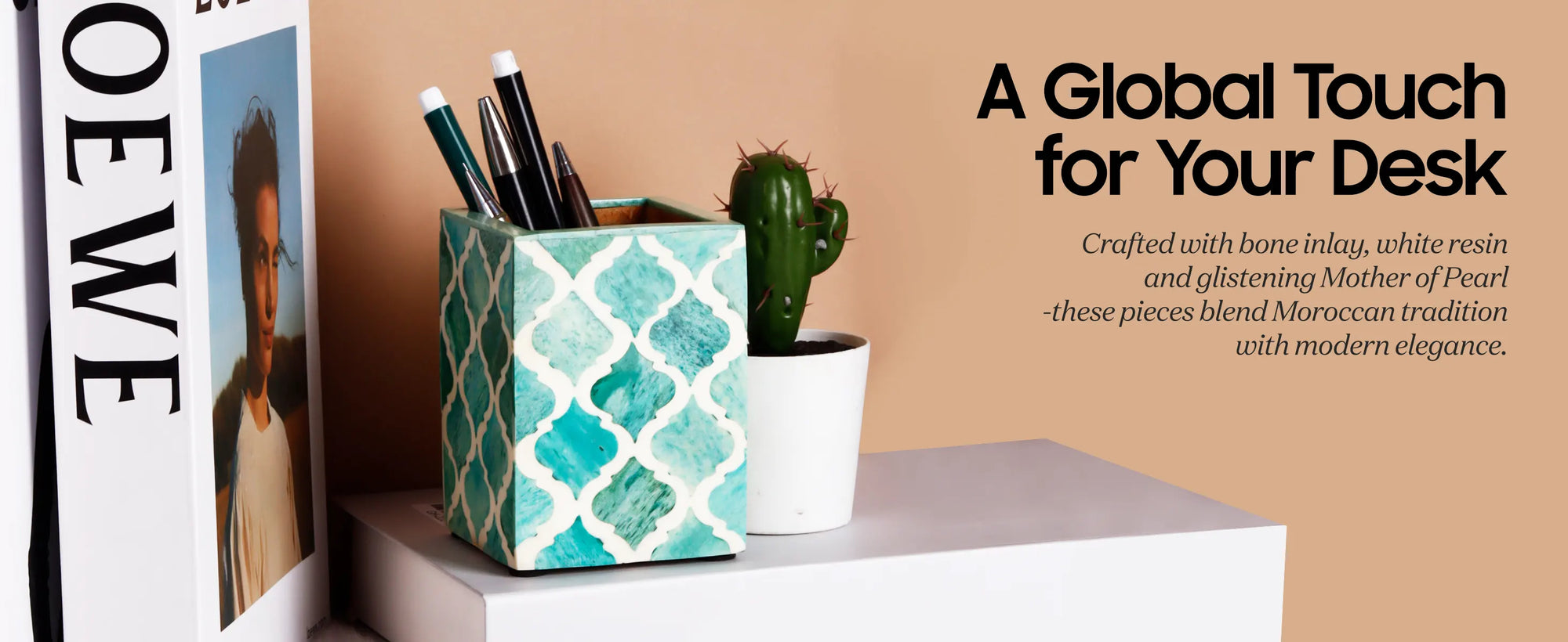 Pen holder moroccan art diamond grey 3x4 Inch