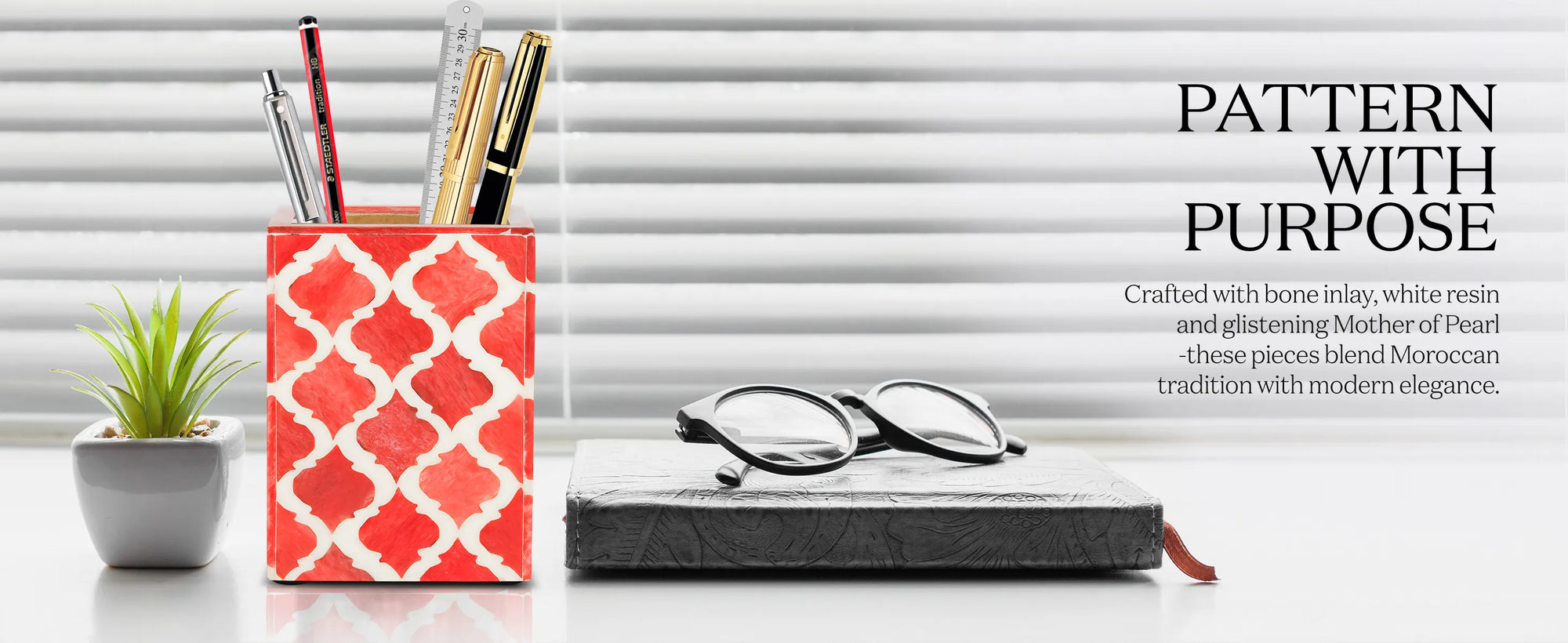 Pen holder moroccan art diamond grey 3x4 Inch