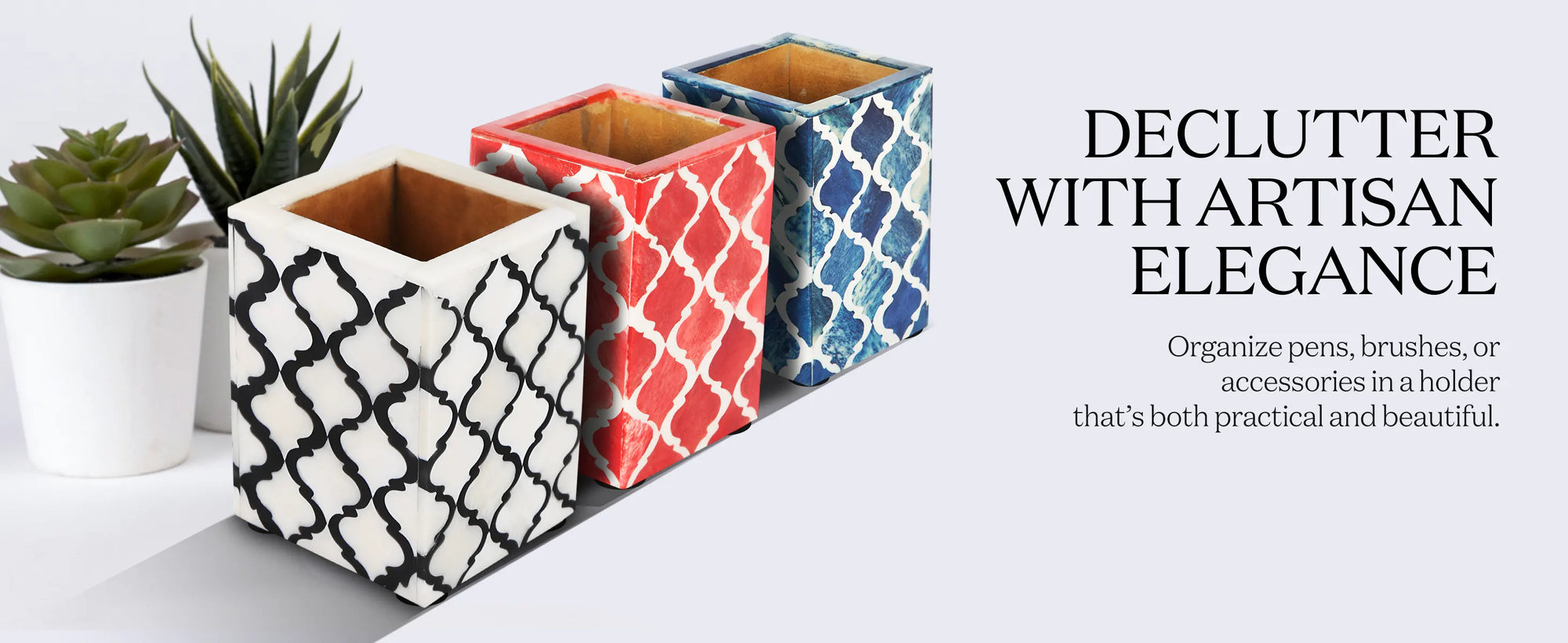 Pen holder moroccan art diamond grey 3x4 Inch