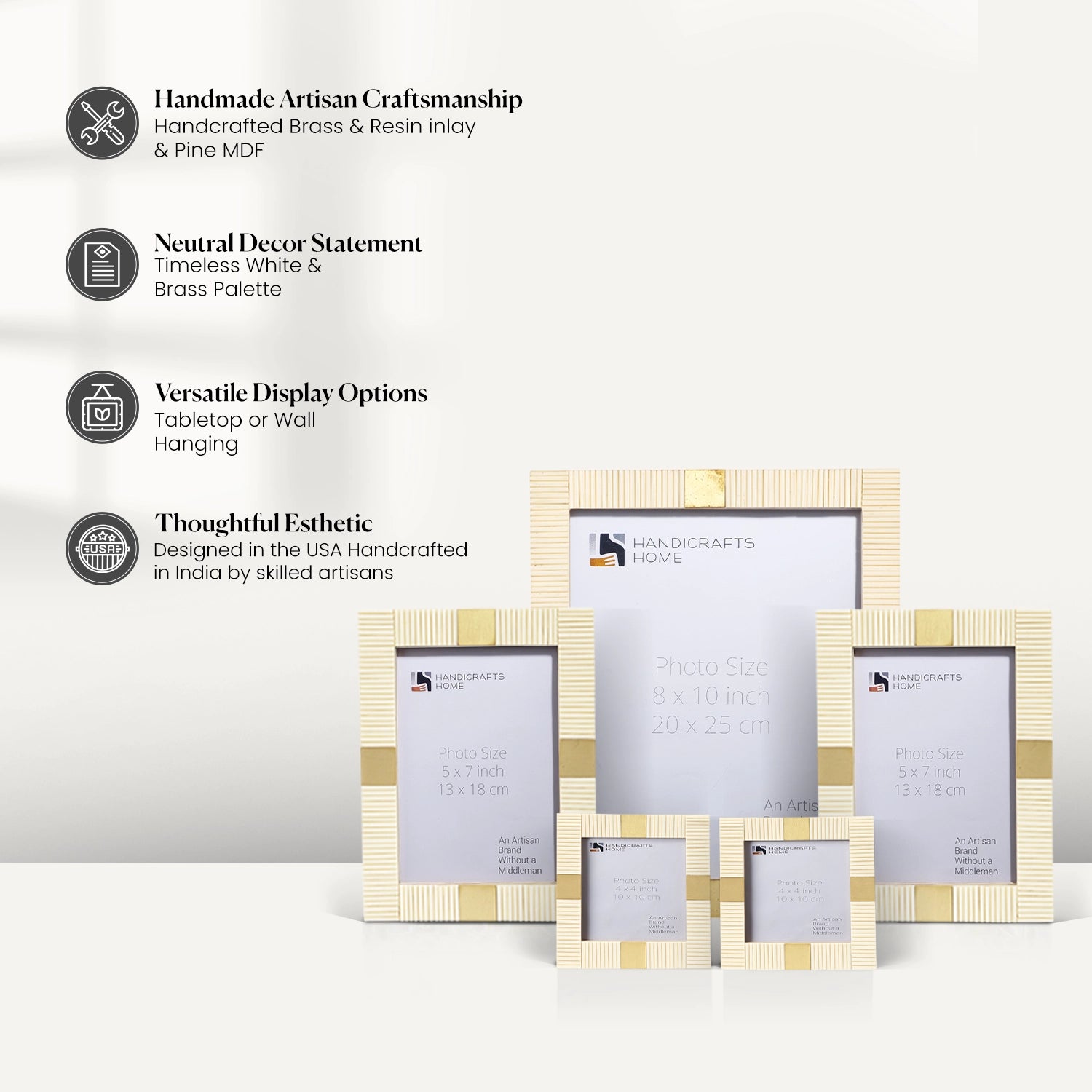 Soft ivory Resin Inlay Picture Frame Set with Brass Accent ( 5 Pieces)