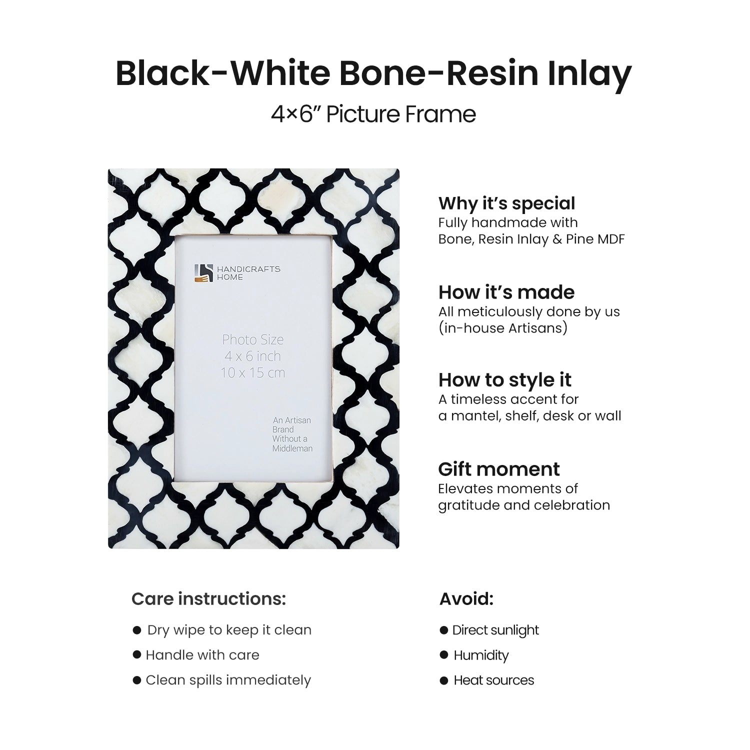 Picture Frames Moroccan Pattern Bone & Resin Inlay Collection in 5 Color Options | 1.5" Border Width