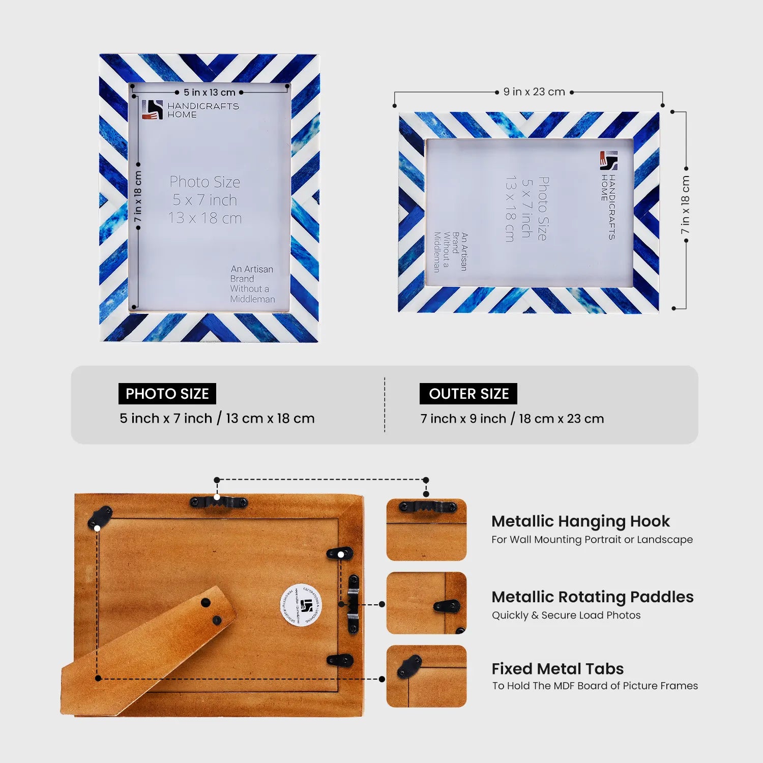 Picture Frames Chevron Pattern Bone Inlay Collection in 29 Sizes, Blue