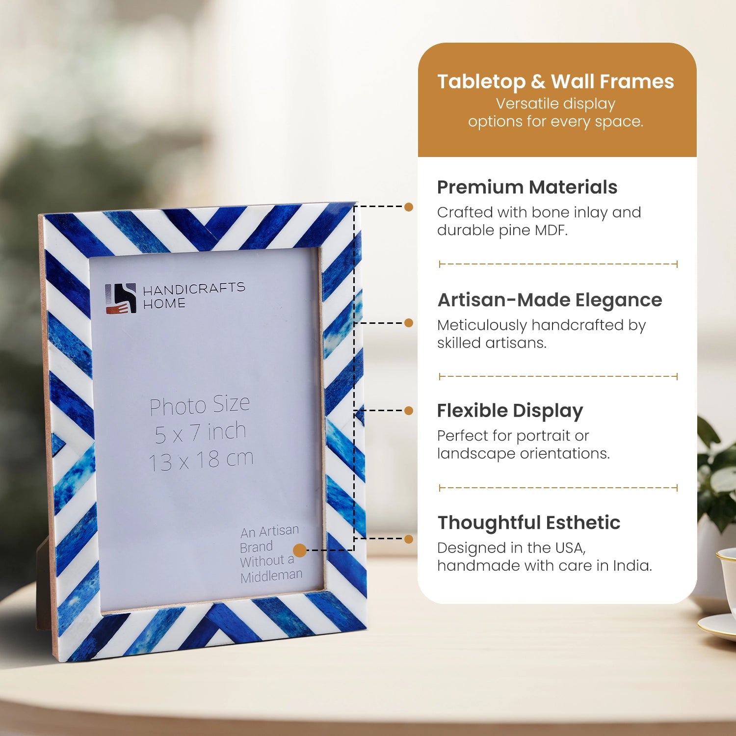 Picture Frame Chevron Pattern Collection Bone Inlay Blue – 4 Sizes