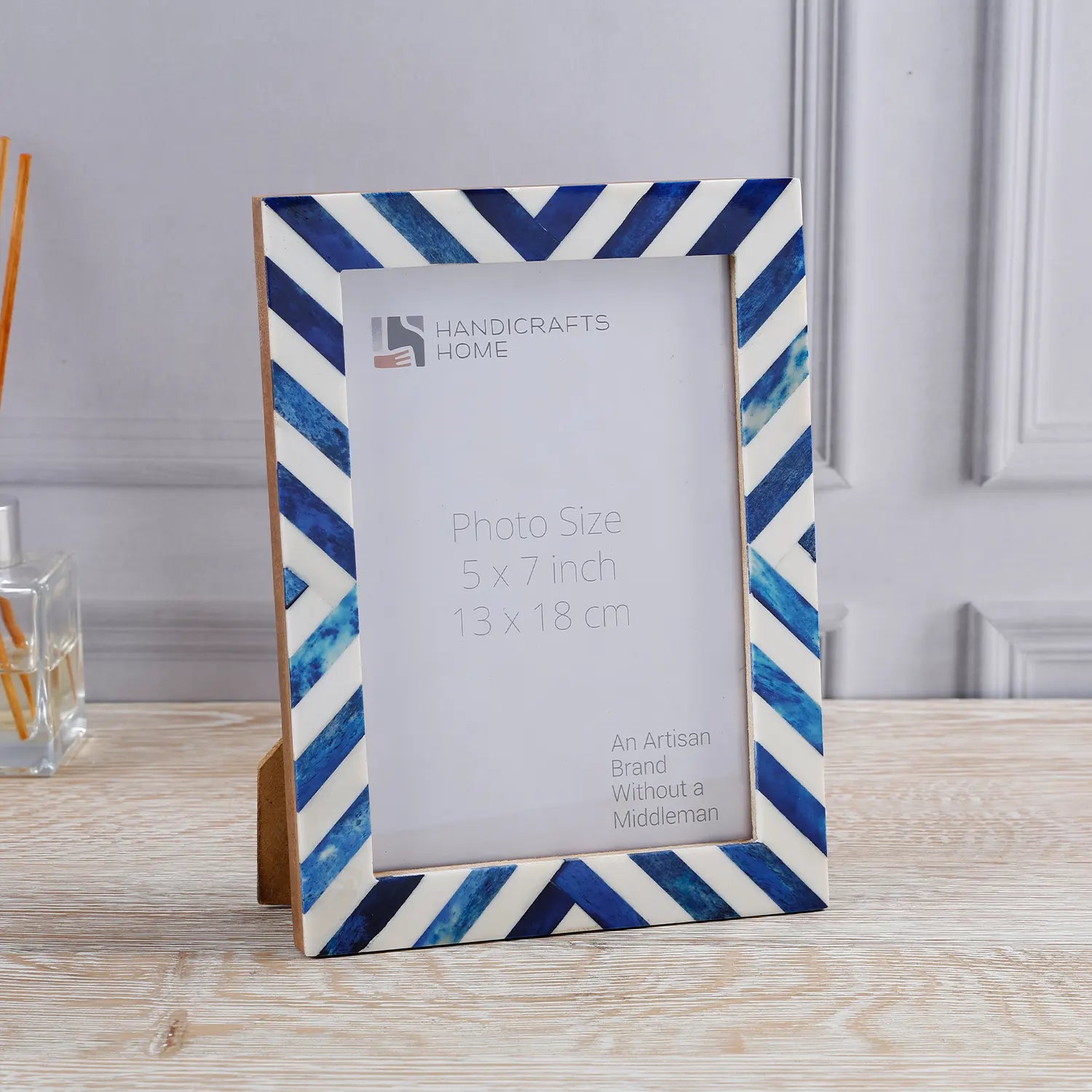 Picture Frame Chevron Pattern Collection Bone Inlay Blue in 4 Sizes