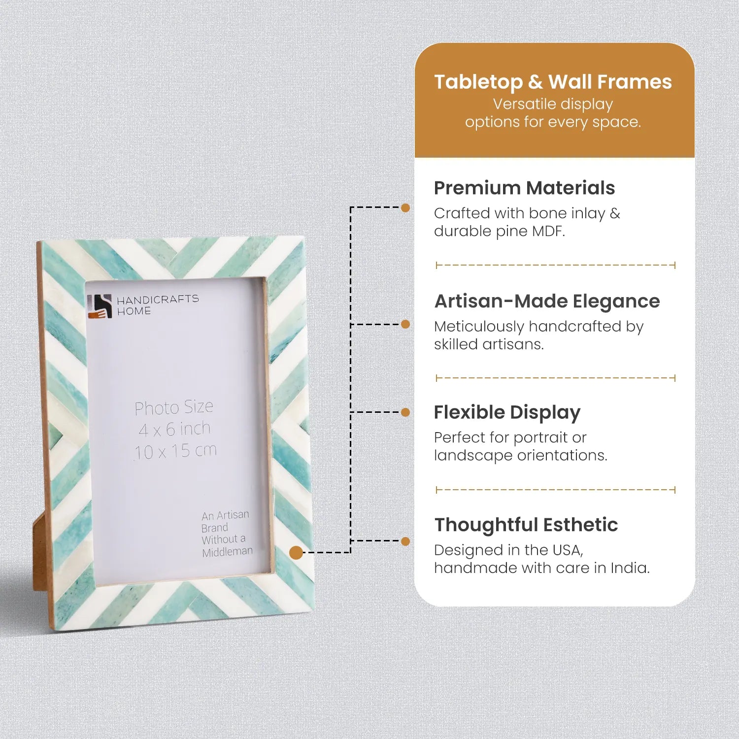 Picture Frames Chevron Pattern Bone Inlay Collection in 4 Sizes, Green