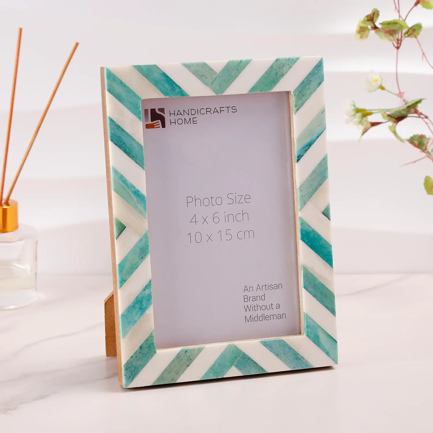 Picture Frames Chevron Pattern Bone Inlay Collection in 4 Sizes, Green