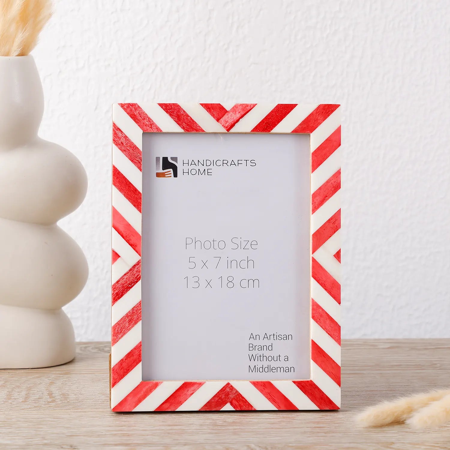 Picture Frames Chevron Pattern Bone Inlay Collection in 4 Sizes, Red