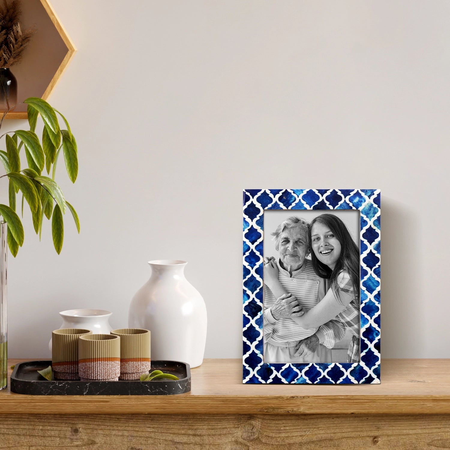 Picture Frames Moroccan Pattern Bone & Resin Inlay Collection in 27 Sizes, Blue