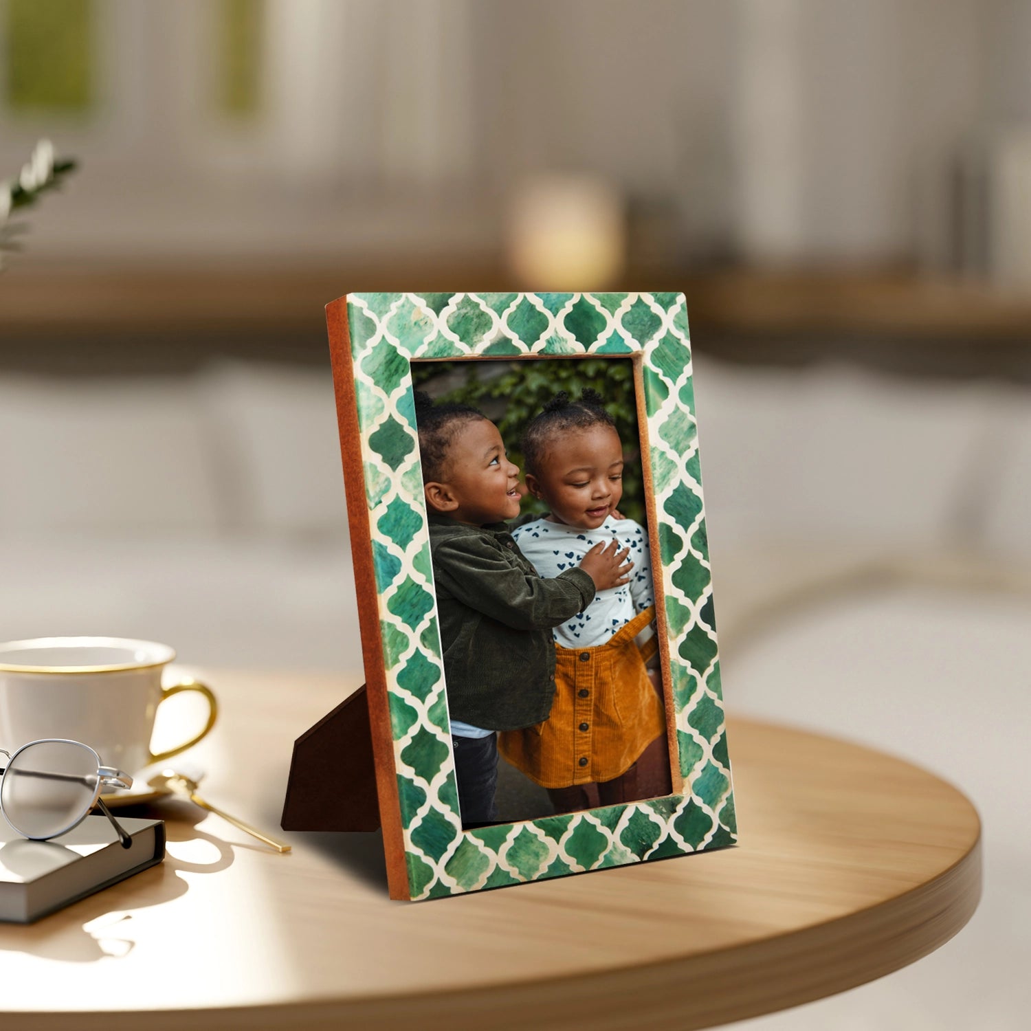 Picture Frames Moroccan Pattern Bone & Resin Inlay Collection in 27 Sizes, Green