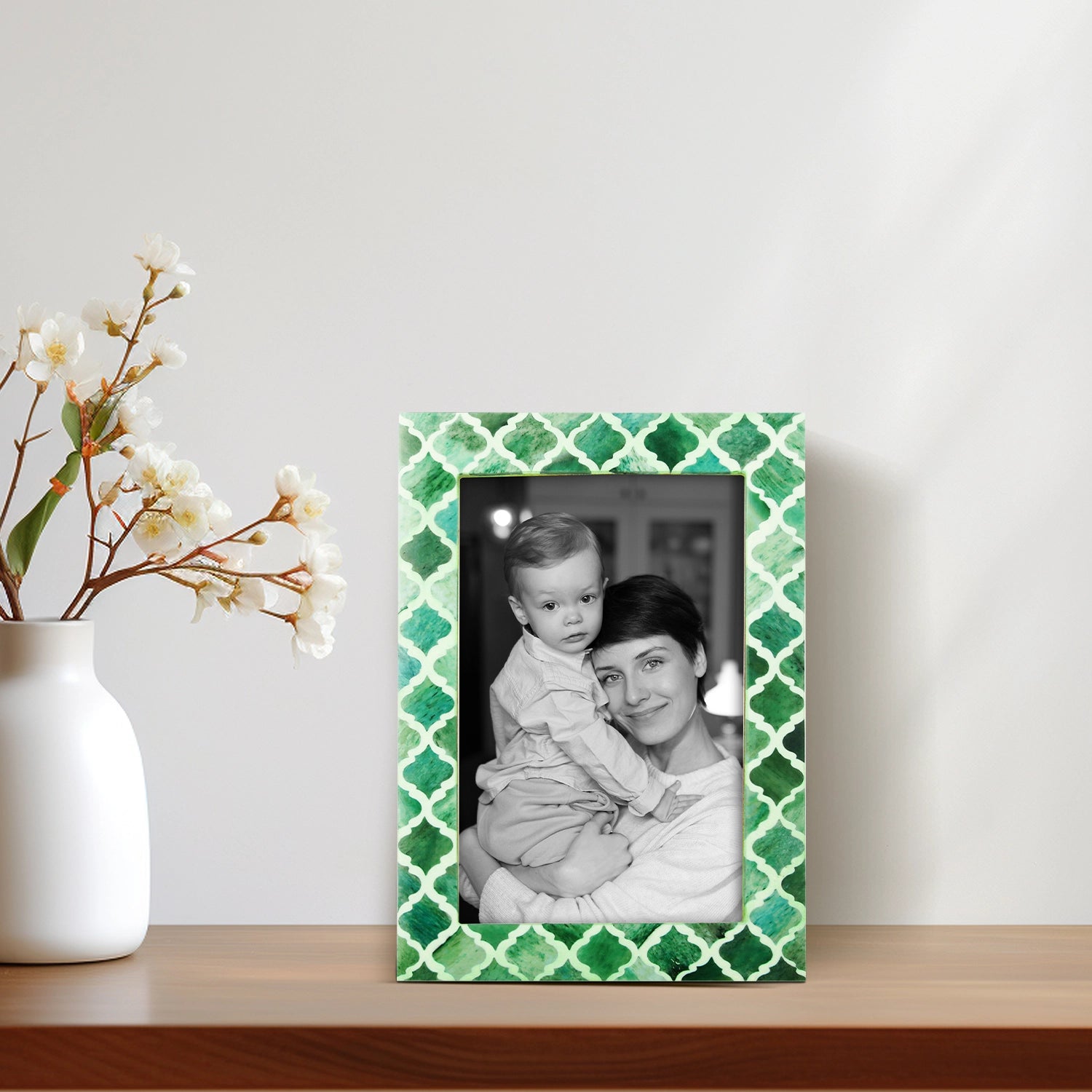 Picture Frames Moroccan Pattern Bone & Resin Inlay Collection in 27 Sizes, Green