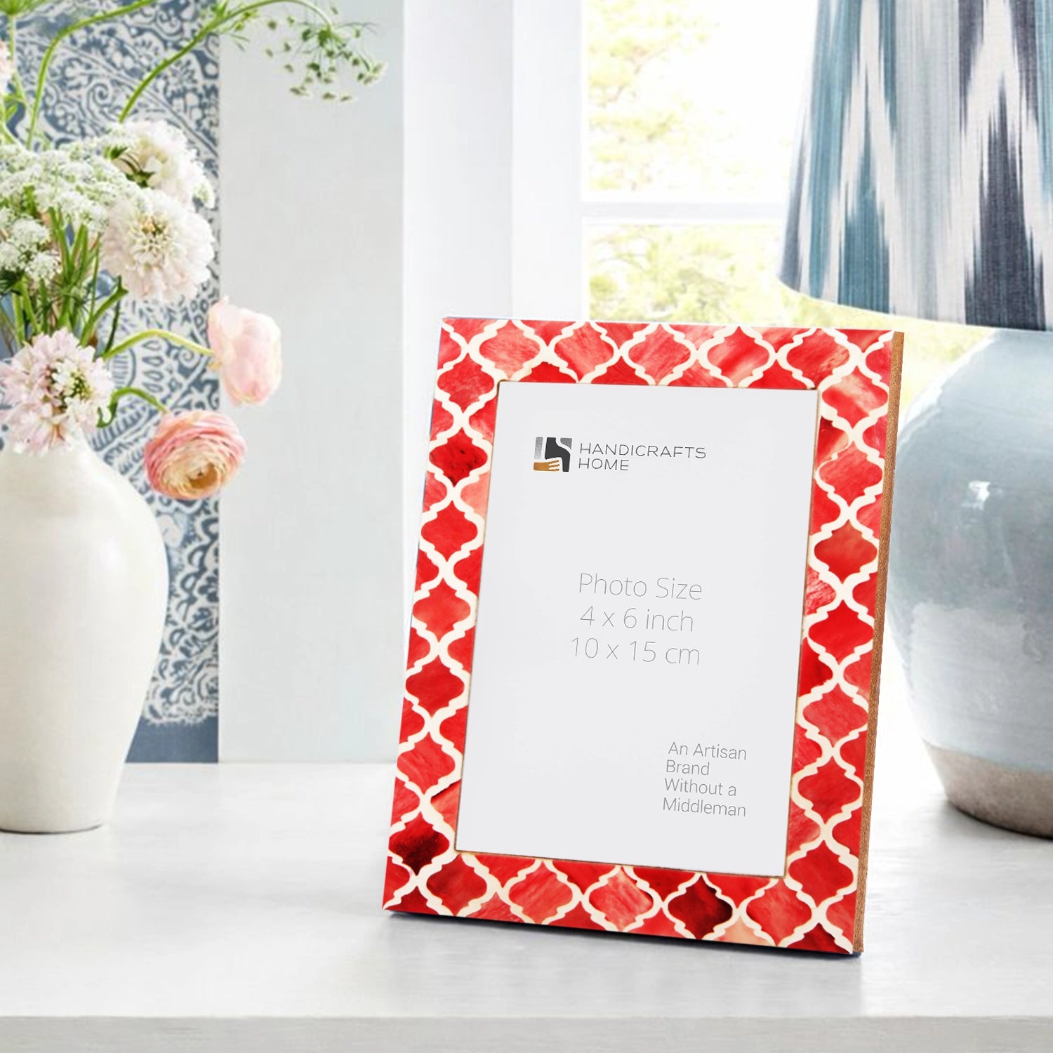 Picture Frame Moroccan Pattern Collection Bone & Resin Inlay Red – 3 Sizes