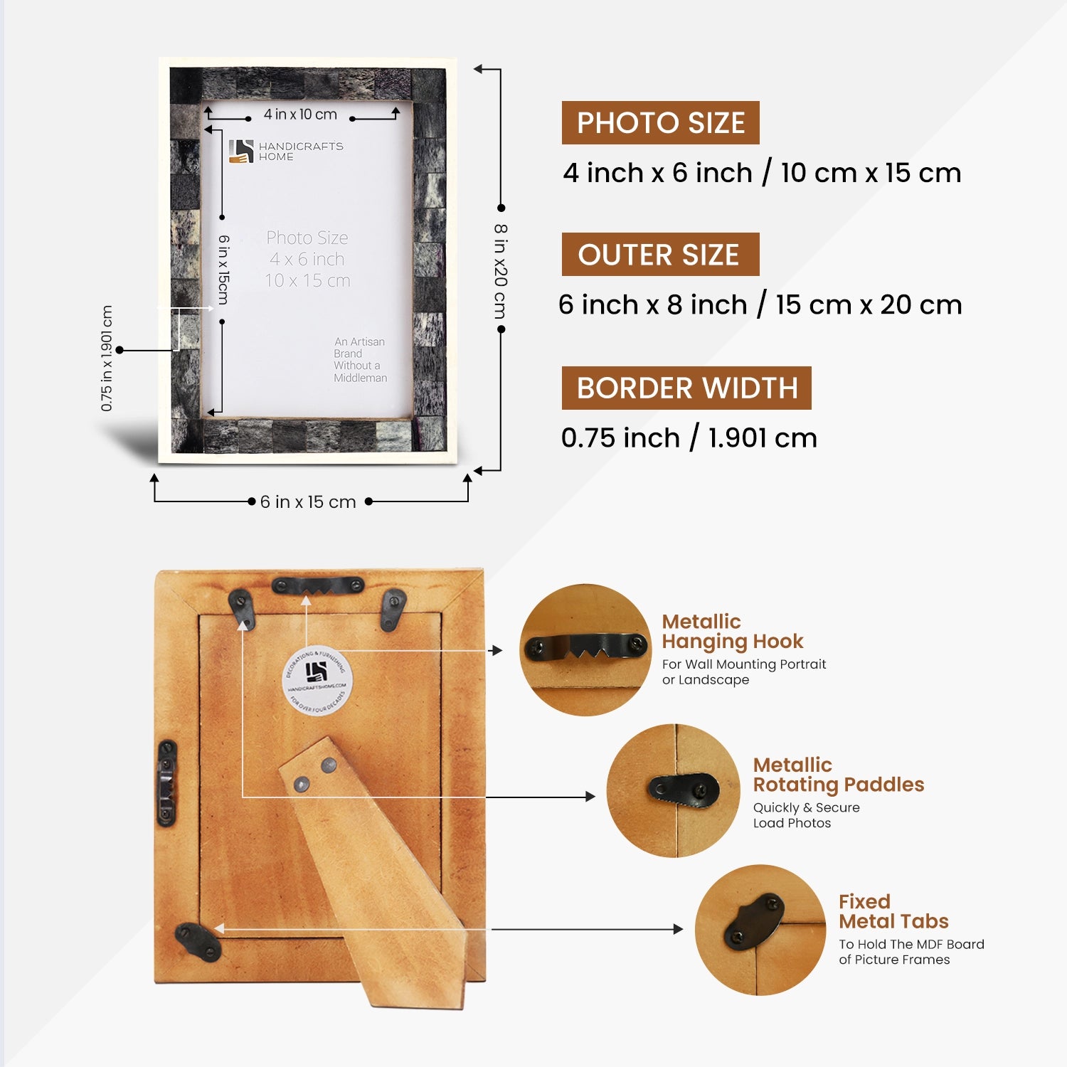 Classic Bone Inlay Picture Frame Gray & White, 4"x6"