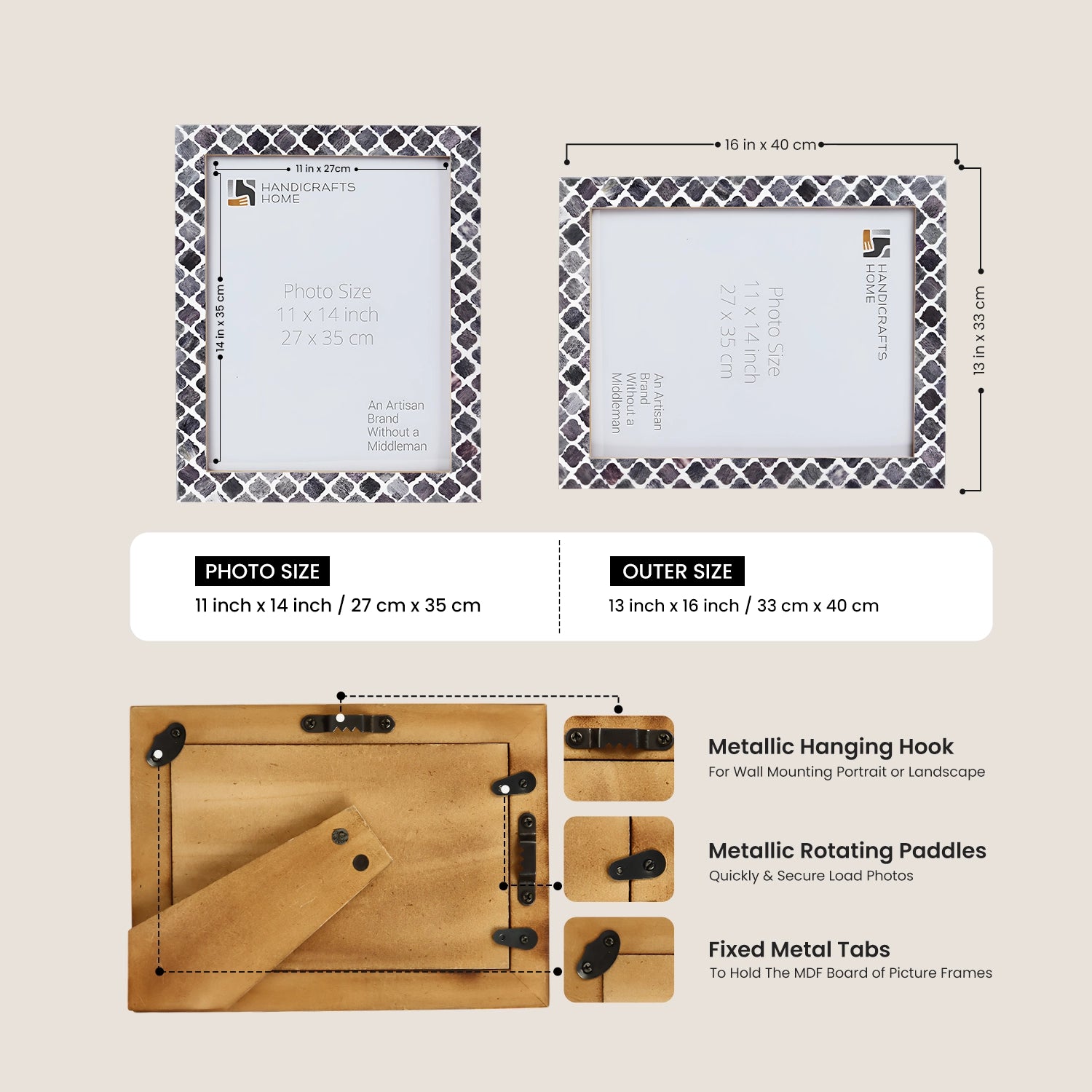 Picture Frames Moroccan Bone and Resin Inlay Collection Grey 11x14