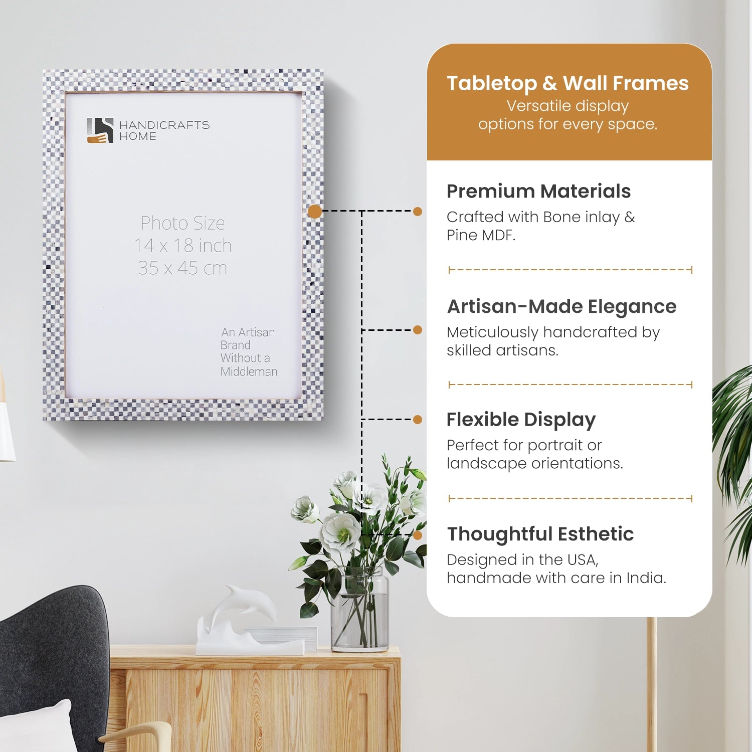 Poster Frames Checkered Pattern Bone Inlay Collection, 23 Sizes