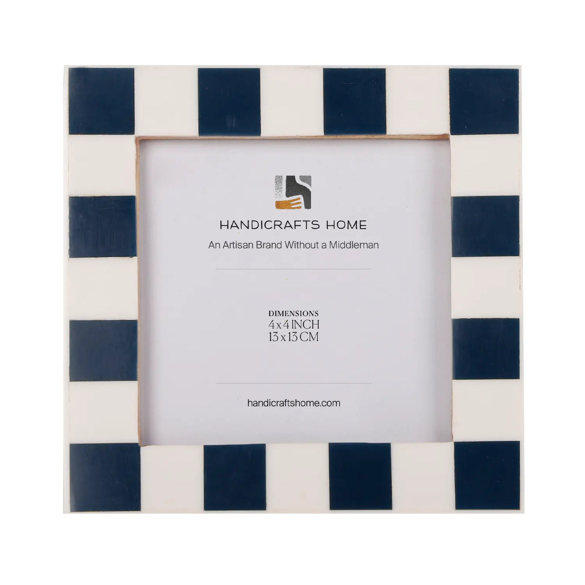 Handmade Checkered Picture Frame - Navy & White Resin Inlay - 4x4 4x6 5x7 8x10, for tabletop or wall display