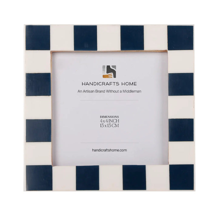 Handmade Checkered Picture Frame - Navy & White Resin Inlay - 4x4 4x6 5x7 8x10, for tabletop or wall display