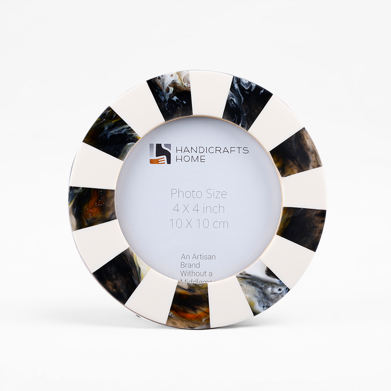 Round Resin Inlay Photo Frame 4x4 Black white Nursery Decor