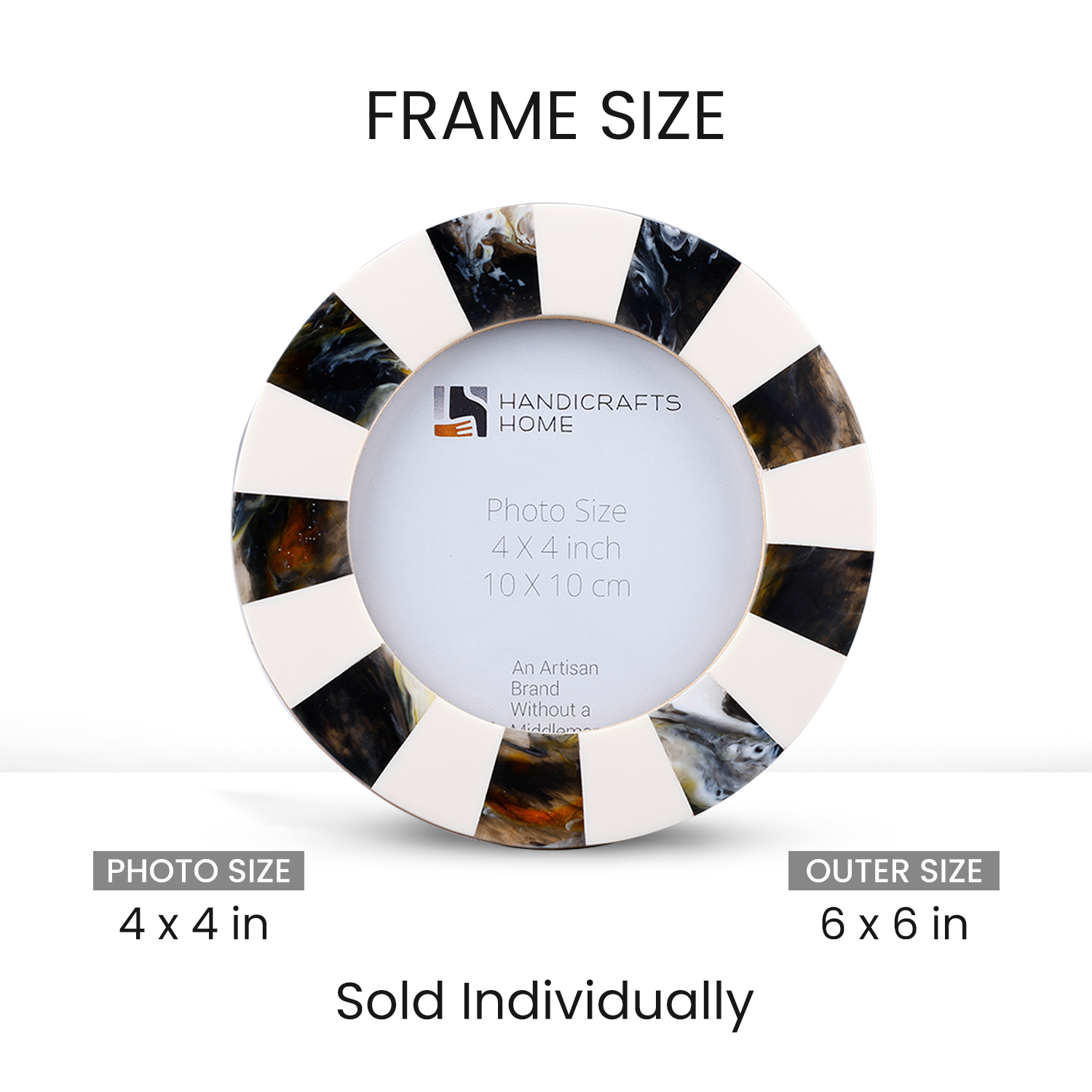 Round Resin Inlay Photo Frame 4x4 Black white Nursery Decor