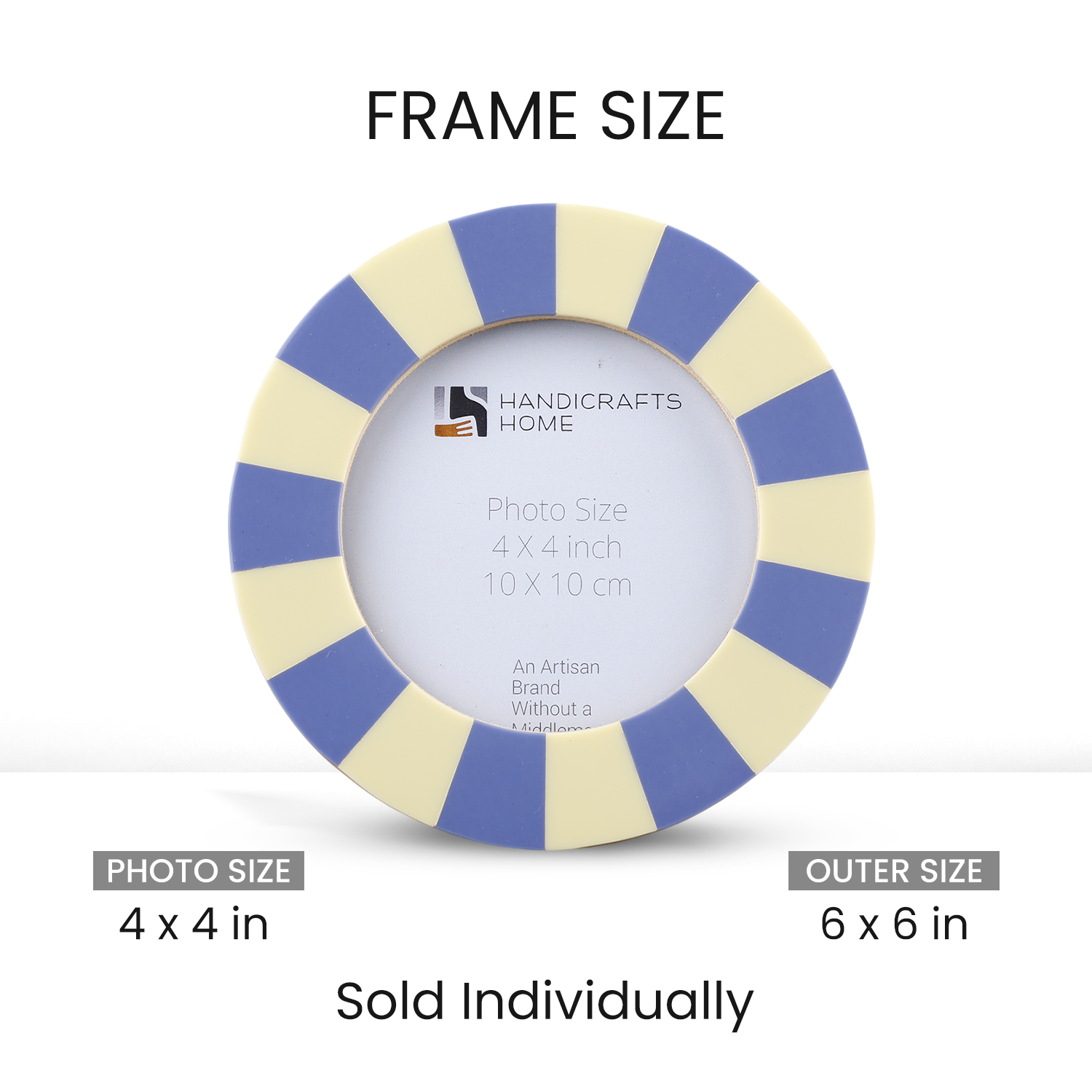 Round Resin Inlay Baby Picture Frame 4x4 Blue Cream Table Wall Decor