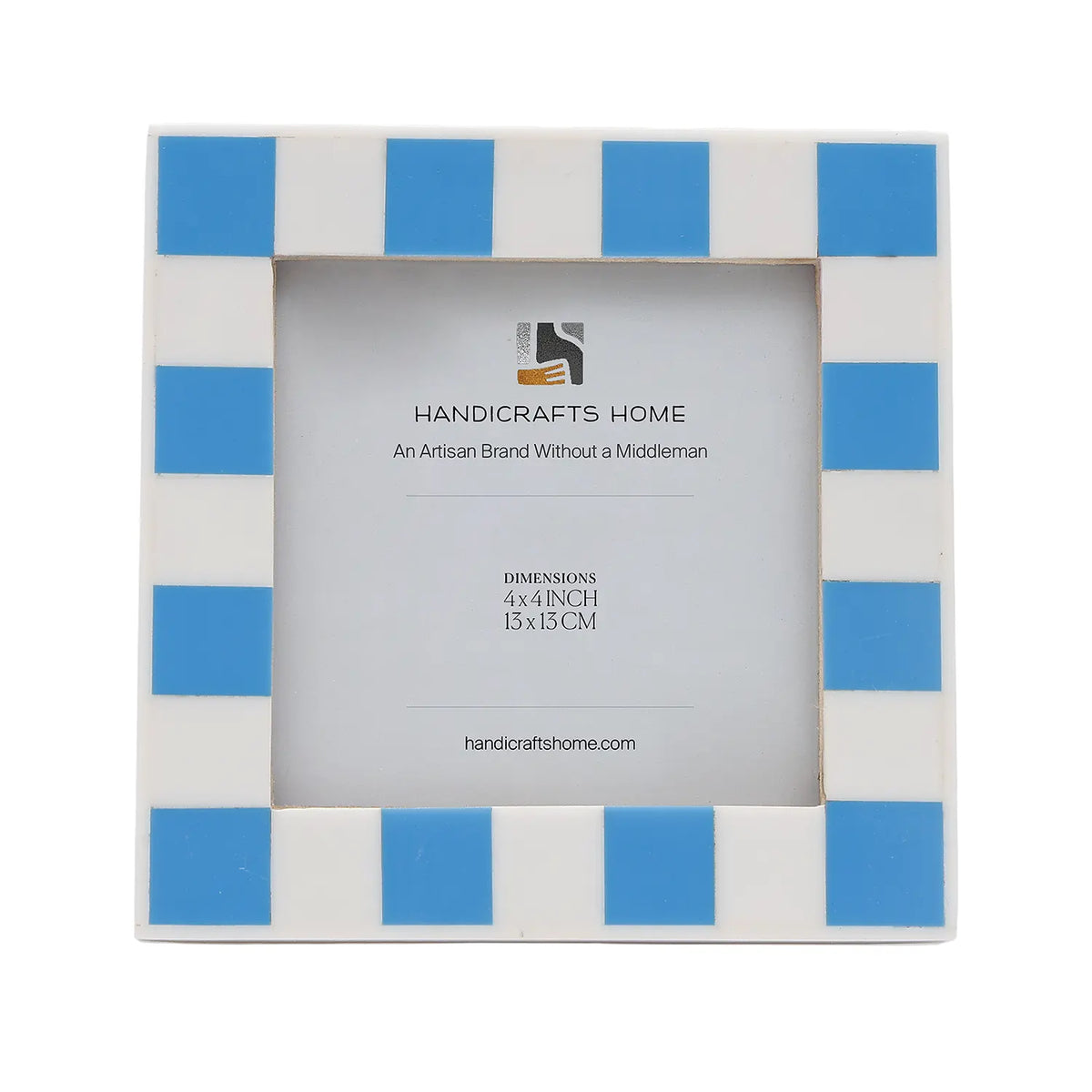 Handmade Checkered Picture Frame - Turq & White Resin Inlay - 4x4 4x6 5x7 8x10, for tabletop or wall display