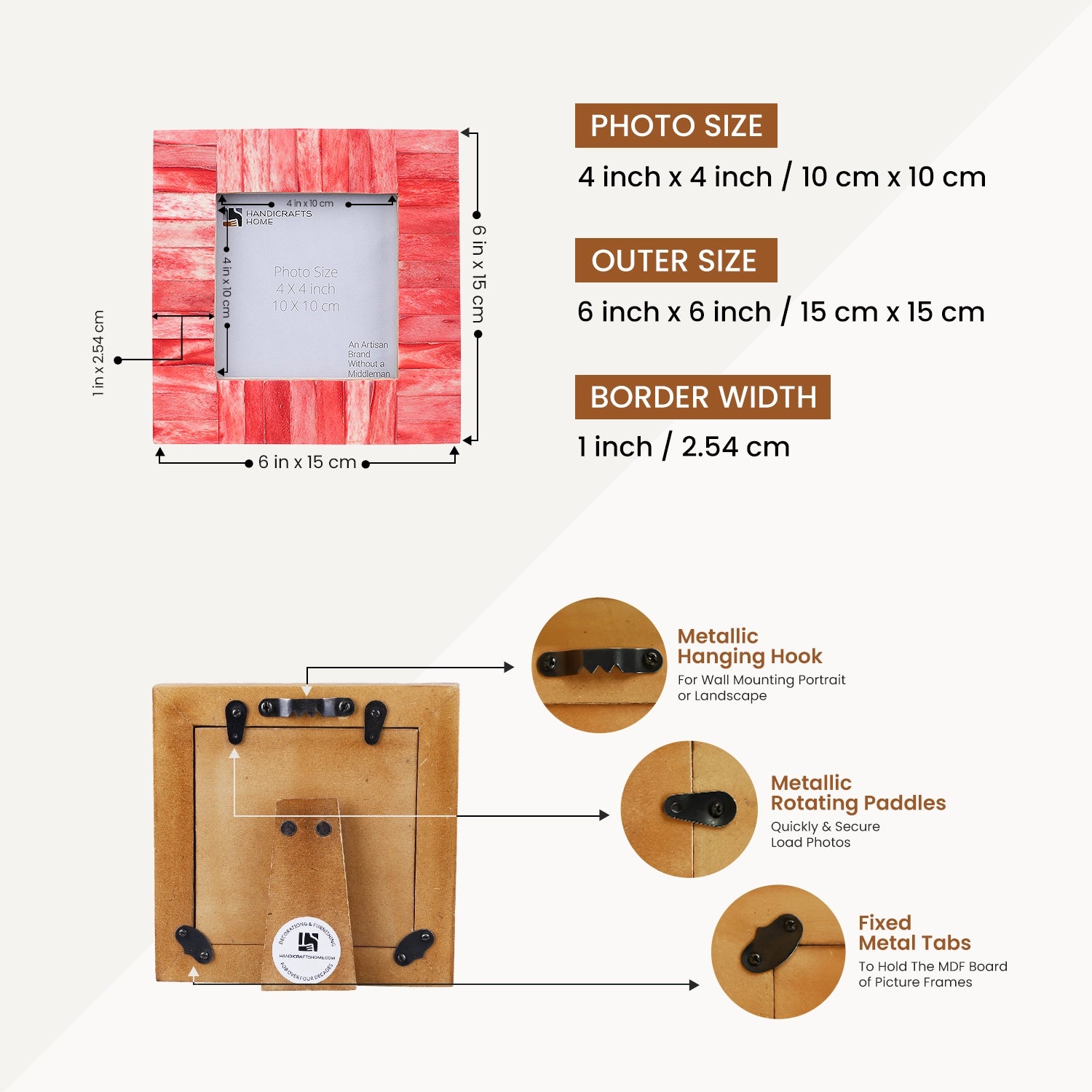 Picture Frames Classic Pattern Bone Inlay Combo 4"x4", Red