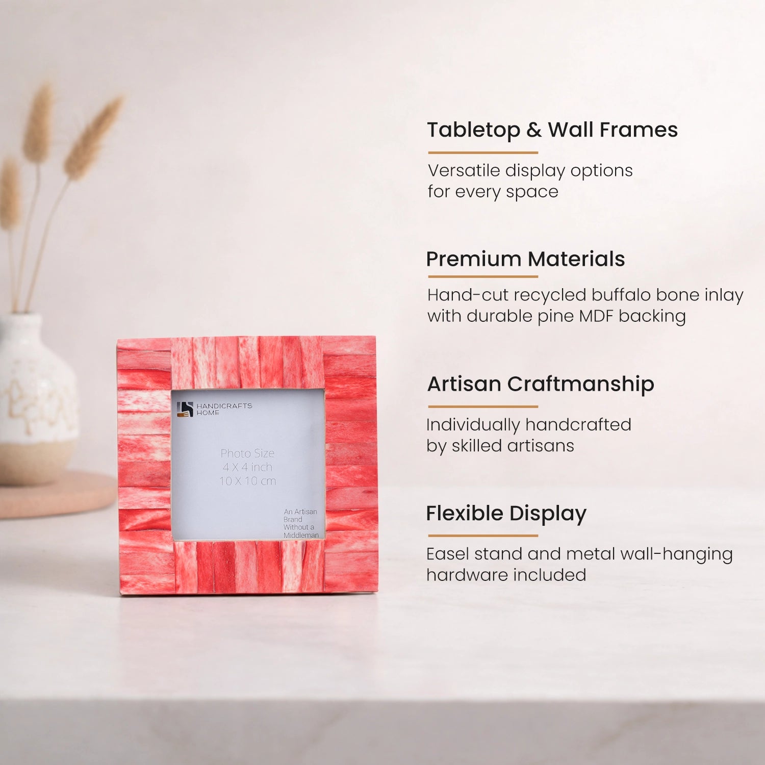 Picture Frames Classic Pattern Bone Inlay Combo 4"x4", Red