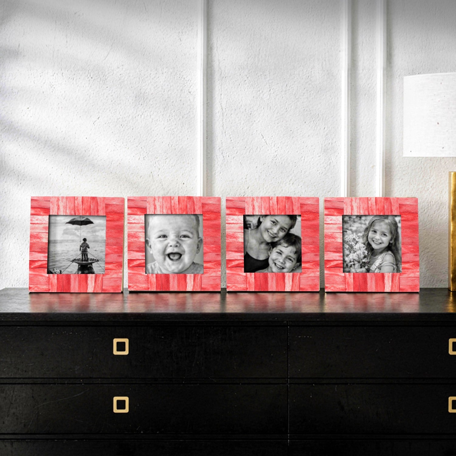 Picture Frames Classic Pattern Bone Inlay Combo 4"x4", Red