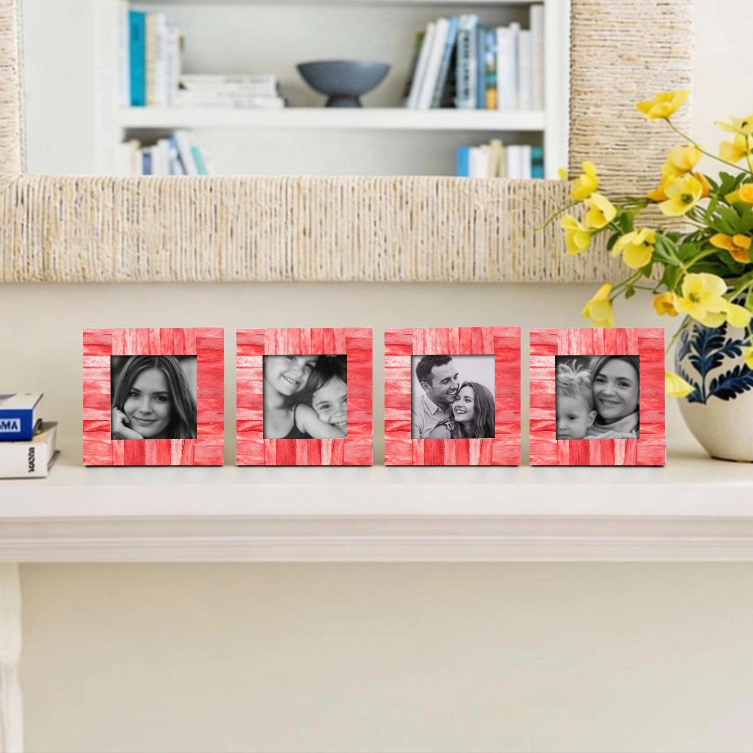 Picture Frames Classic Pattern Bone Inlay Combo 4"x4", Red